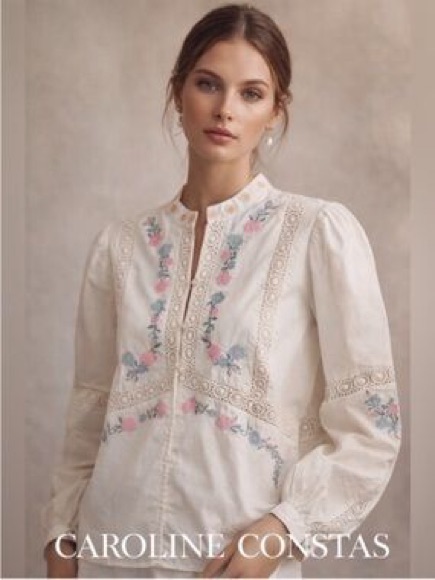 Nwt Caroline Constas Embroidered Crochet Blouse